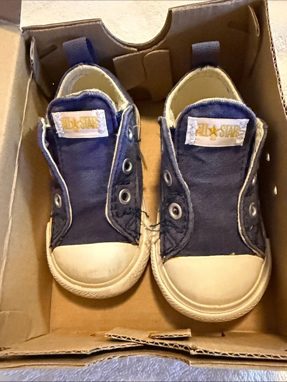 Converse Kids Navy Canvas Slip-On Sneakers with White Toe